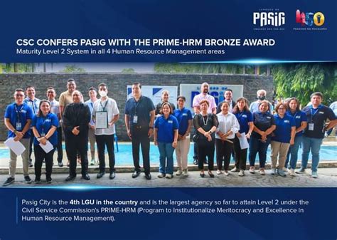 CSC lauds Pasig LGU for human resources management practices.
